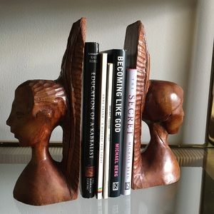 Vintage Bookends Carved Wood- BOHO